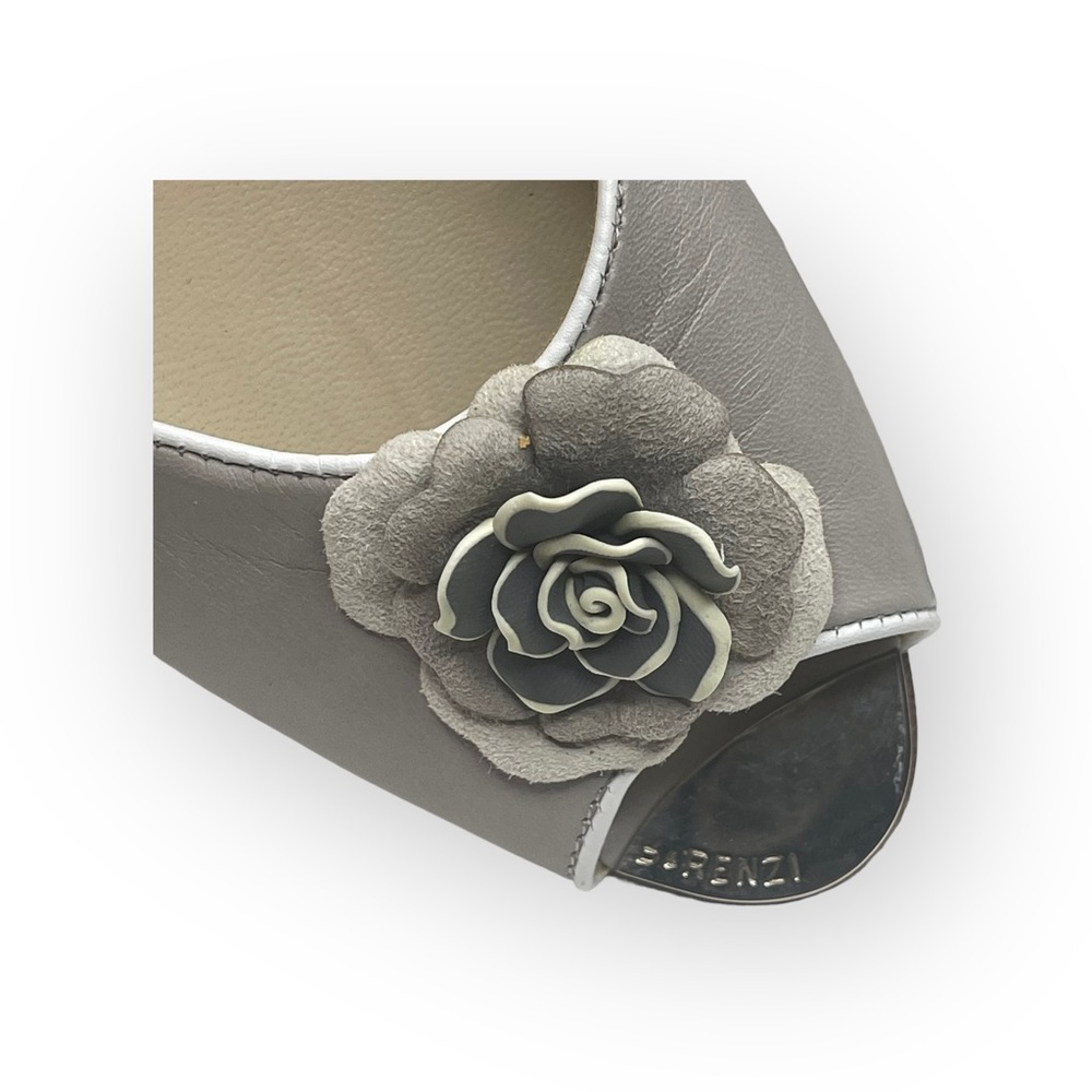 R & Renzi ❁ Mirror Peep Toe Flats with Camellia ❁ Silver Graphite ❁ 38 7.5M 8M ❁ - Picture 10 of 16